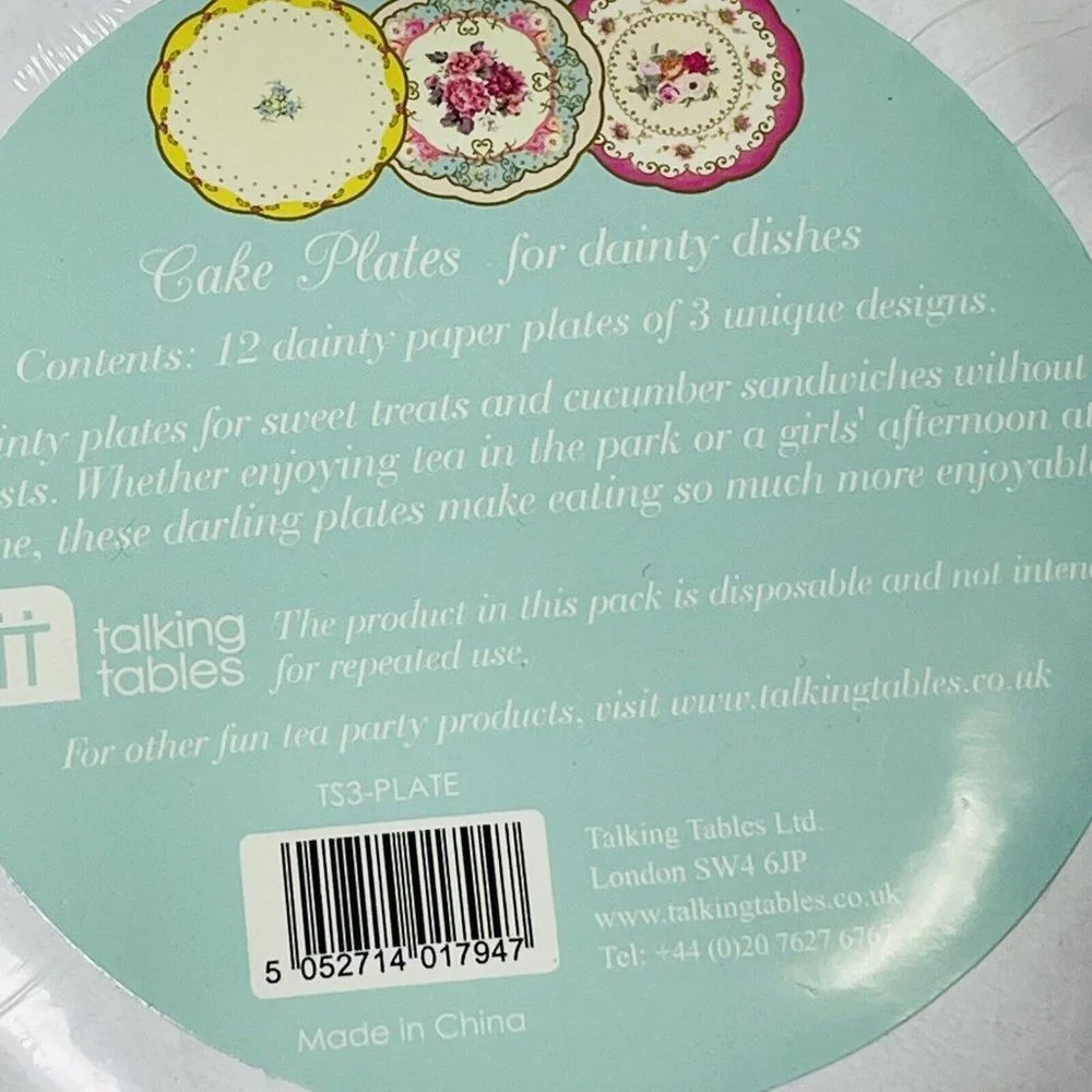 Pretty Tea Party Cake Plates Floral Talking Tables 7 Inch Paper Plates 12 Pack